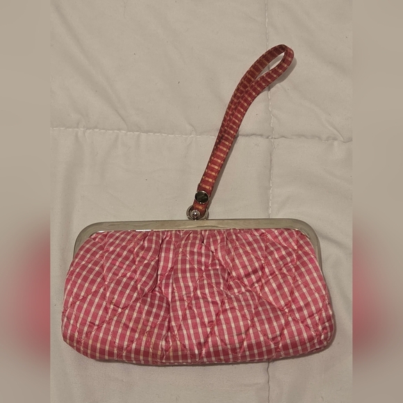 Vera Bradley Check Silk Collection Pink Checked Wristlet Retired Pattern Luxury - Picture 1 of 8